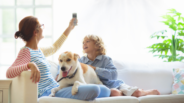 Family using a heat pump