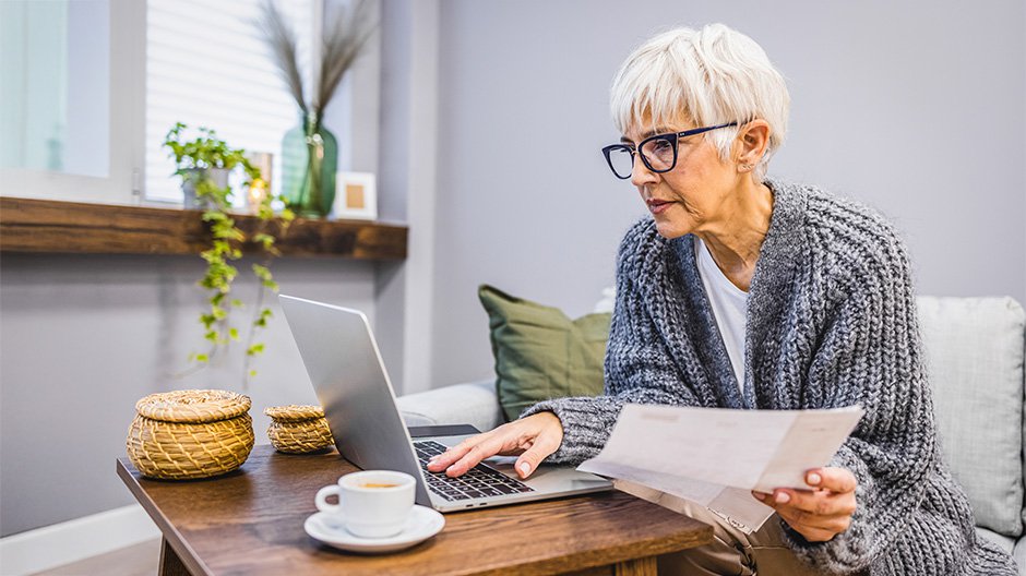 Woman reading her bill